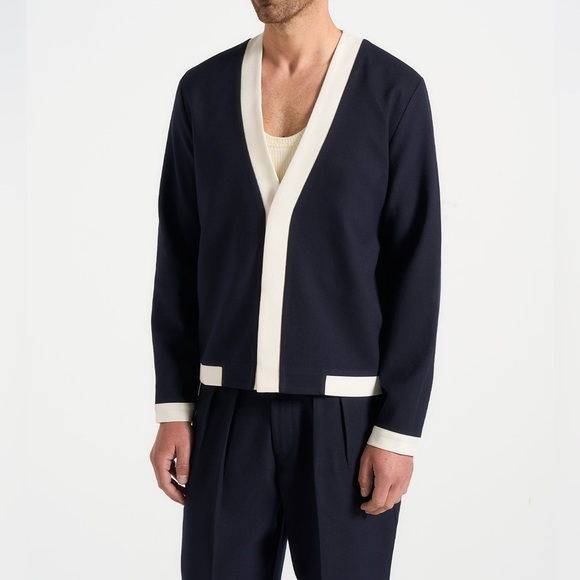Maniere de Voir - Clovis Tailored Cardigan W/ Contrast Placket navy blue XS